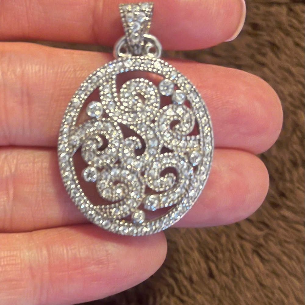 Intricate Silver Swirl CZ Pendant Necklace